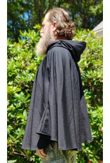 Cloakmakers.com 6095-Washable Black Woven Wool Short Cloak w/ Red Wine Velvet Hood Lining & Two Interior Pockets