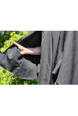 Cloakmakers.com 6095-Washable Black Woven Wool Short Cloak w/ Red Wine Velvet Hood Lining & Two Interior Pockets