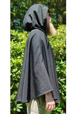 Cloakmakers.com 6095-Washable Black Woven Wool Short Cloak w/ Red Wine Velvet Hood Lining & Two Interior Pockets