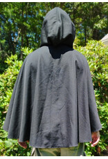 Cloakmakers.com 6095-Washable Black Woven Wool Short Cloak w/ Red Wine Velvet Hood Lining & Two Interior Pockets