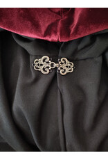 Cloakmakers.com 6095-Washable Black Woven Wool Short Cloak w/ Red Wine Velvet Hood Lining & Two Interior Pockets
