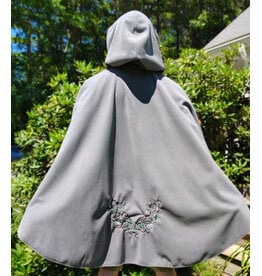 Cloakmakers.com 6096-Washable Grey Fleece Cloak w/ Celtic Antler & Ivy Embroidery & Weather Resistance
