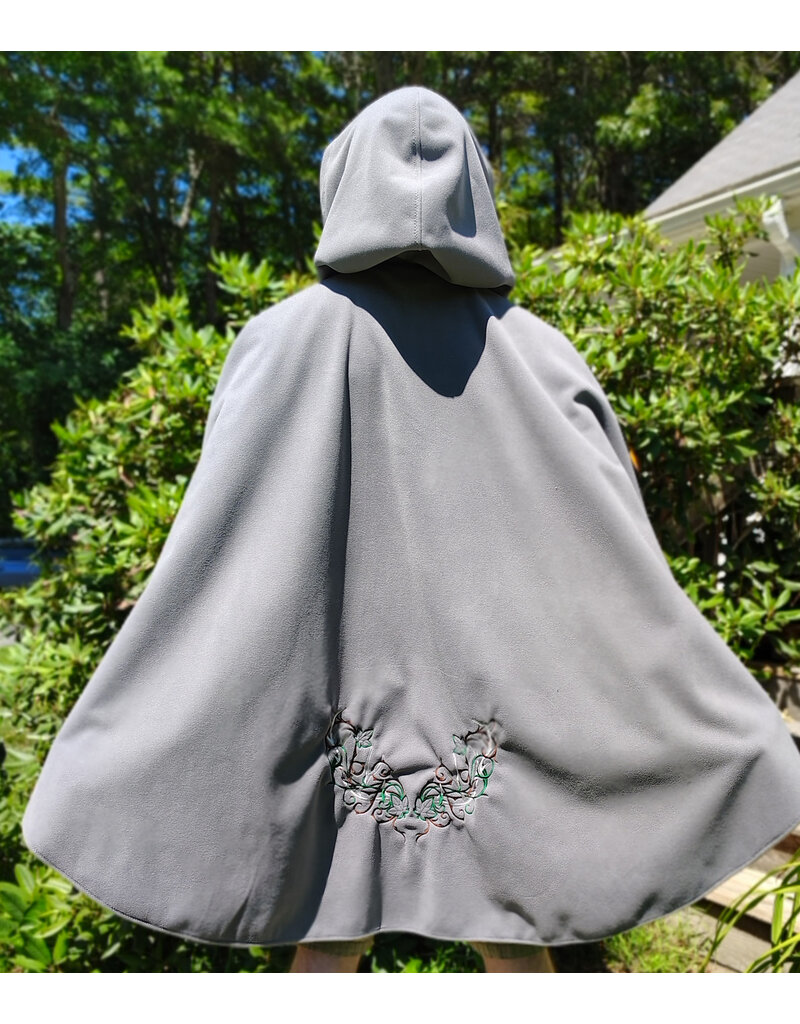 Cloakmakers.com 6096-Washable Grey Fleece Cloak w/ Celtic Antler & Ivy Embroidery & Weather Resistance