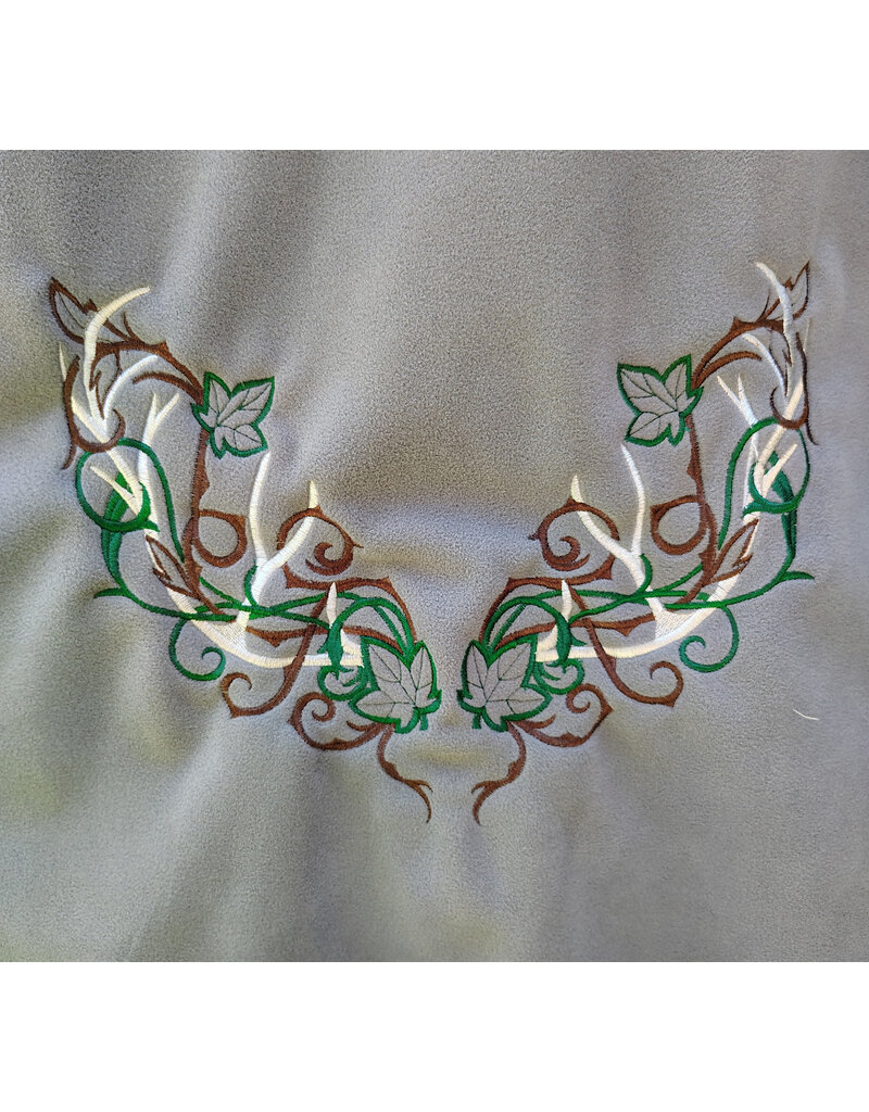 Cloakmakers.com 6096-Washable Grey Fleece Cloak w/ Celtic Antler & Ivy Embroidery & Weather Resistance