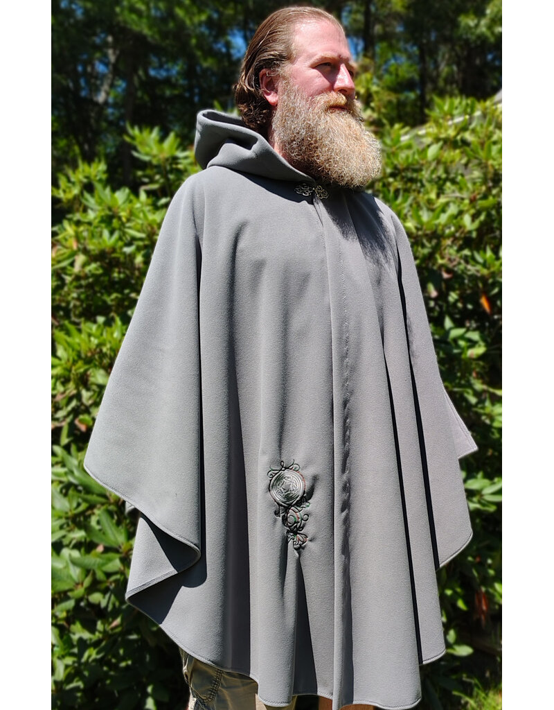 Cloakmakers.com 6096-Washable Grey Fleece Cloak w/ Celtic Antler & Ivy Embroidery & Weather Resistance
