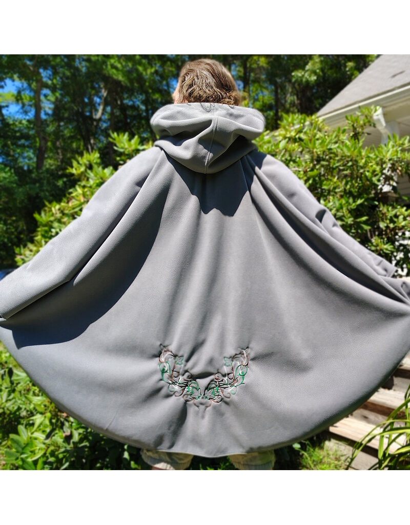 Cloakmakers.com 6096-Washable Grey Fleece Cloak w/ Celtic Antler & Ivy Embroidery & Weather Resistance