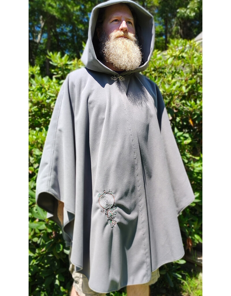 Cloakmakers.com 6096-Washable Grey Fleece Cloak w/ Celtic Antler & Ivy Embroidery & Weather Resistance