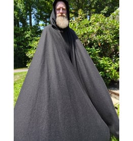 Cloakmakers.com 6097-Washable Long Lightweight Charcoal Wool Blend Cloak w/ Maroon Faux Suede Hood Lining & Silver Tone Clasp