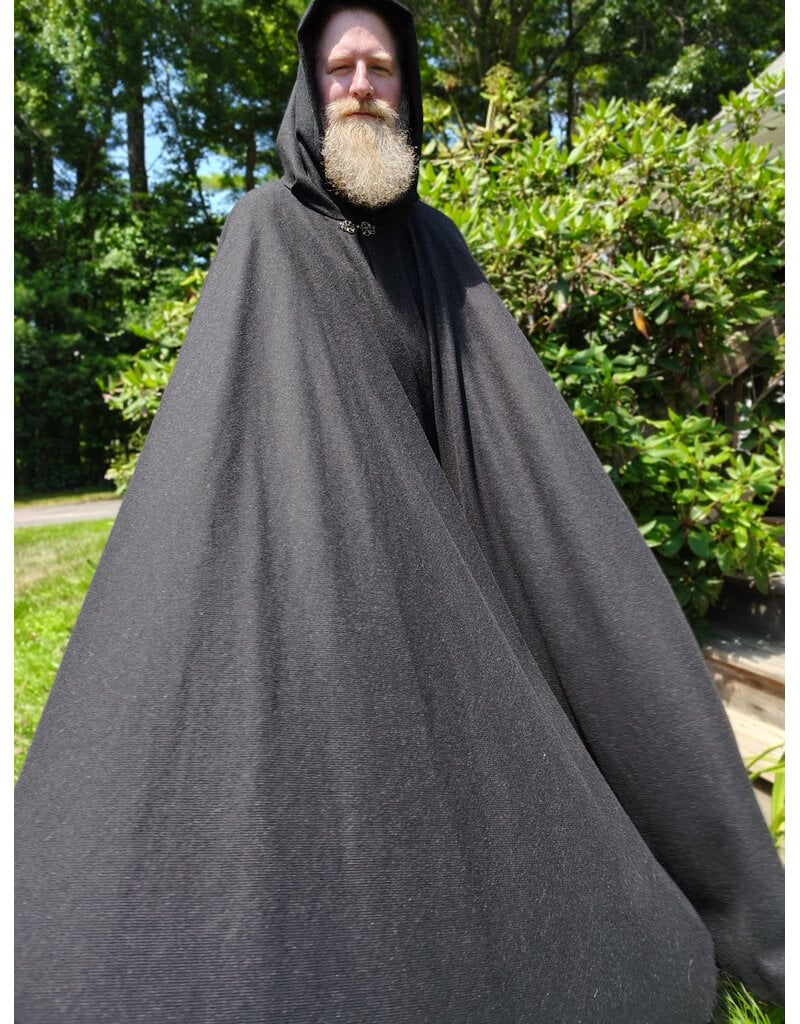 Cloakmakers.com 6097-Washable Long Lightweight Charcoal Wool Blend Cloak w/ Maroon Faux Suede Hood Lining & Silver Tone Clasp