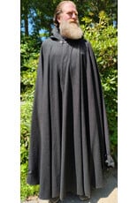 Cloakmakers.com 6097-Washable Long Lightweight Charcoal Wool Blend Cloak w/ Maroon Faux Suede Hood Lining & Silver Tone Clasp