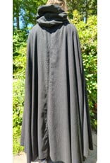 Cloakmakers.com 6097-Washable Long Lightweight Charcoal Wool Blend Cloak w/ Maroon Faux Suede Hood Lining & Silver Tone Clasp