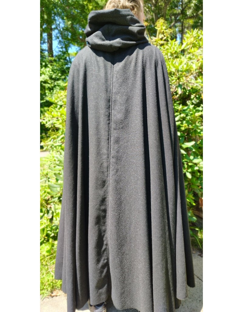 Cloakmakers.com 6097-Washable Long Lightweight Charcoal Wool Blend Cloak w/ Maroon Faux Suede Hood Lining & Silver Tone Clasp