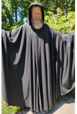 Cloakmakers.com 6097-Washable Long Lightweight Charcoal Wool Blend Cloak w/ Maroon Faux Suede Hood Lining & Silver Tone Clasp