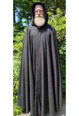 Cloakmakers.com 6097-Washable Long Lightweight Charcoal Wool Blend Cloak w/ Maroon Faux Suede Hood Lining & Silver Tone Clasp