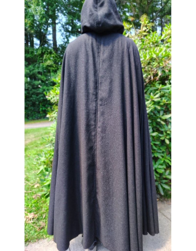 Cloakmakers.com 6097-Washable Long Lightweight Charcoal Wool Blend Cloak w/ Maroon Faux Suede Hood Lining & Silver Tone Clasp