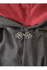 Cloakmakers.com 6097-Washable Long Lightweight Charcoal Wool Blend Cloak w/ Maroon Faux Suede Hood Lining & Silver Tone Clasp