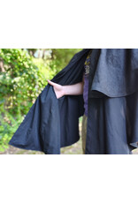 Cloakmakers.com 6098-Washable Black & Charcoal Wool Blend Mantle Cloak w/ Blue Velvet Hood Lining & Dual Wolf Embroidery Plus Pockets