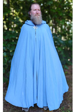Cloakmakers.com 6099-Washable Very Lightweight Periwinkle Wool Blend Cloak w/ Purple Velvet Hood Lining & Celtic Triquetra Knot Clasp