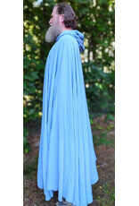 Cloakmakers.com 6099-Washable Summerweight Periwinkle Wool Blend Cloak w/ Purple Velvet Hood Lining & Celtic Triquetra Knot Clasp