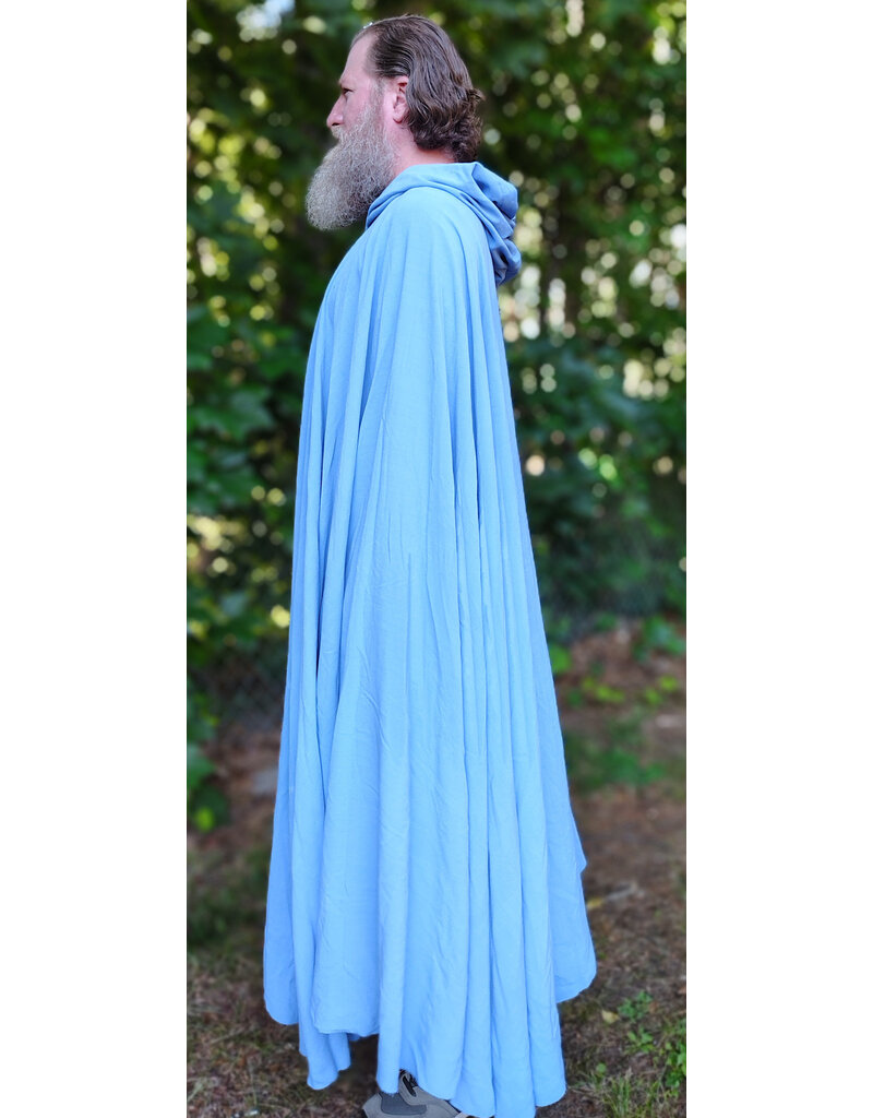 Cloakmakers.com 6099-Washable Summerweight Periwinkle Wool Blend Cloak w/ Purple Velvet Hood Lining & Celtic Triquetra Knot Clasp