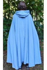 Cloakmakers.com 6099-Washable Summerweight Periwinkle Wool Blend Cloak w/ Purple Velvet Hood Lining & Celtic Triquetra Knot Clasp