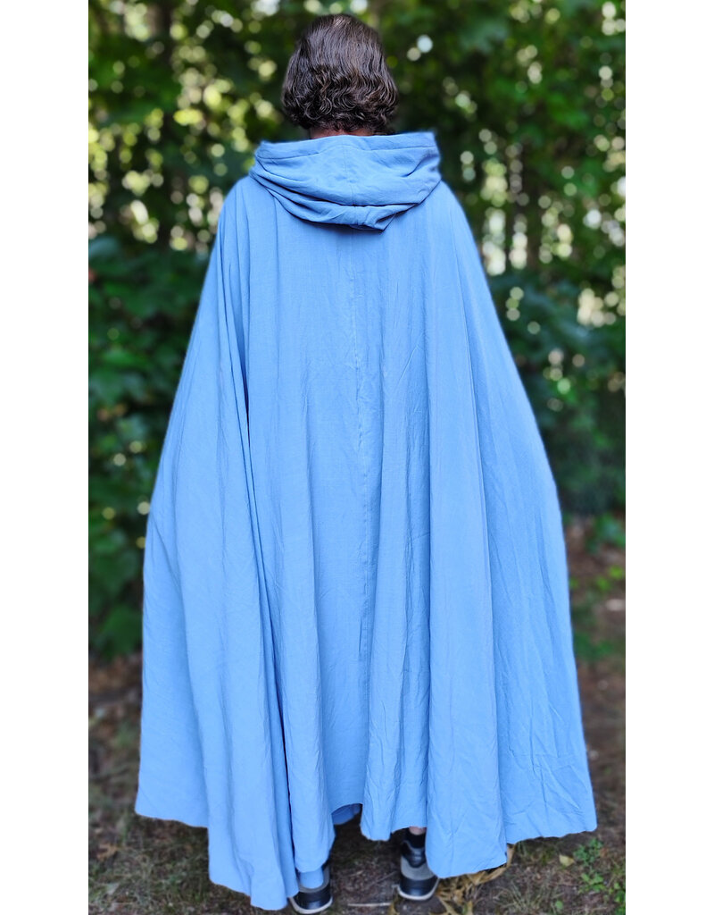 Cloakmakers.com 6099-Washable Summerweight Periwinkle Wool Blend Cloak w/ Purple Velvet Hood Lining & Celtic Triquetra Knot Clasp