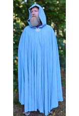 Cloakmakers.com 6099-Washable Summerweight Periwinkle Wool Blend Cloak w/ Purple Velvet Hood Lining & Celtic Triquetra Knot Clasp
