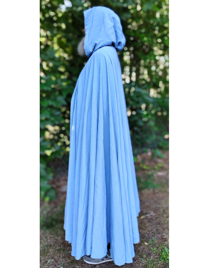 Cloakmakers.com 6099-Washable Summerweight Periwinkle Wool Blend Cloak w/ Purple Velvet Hood Lining & Celtic Triquetra Knot Clasp