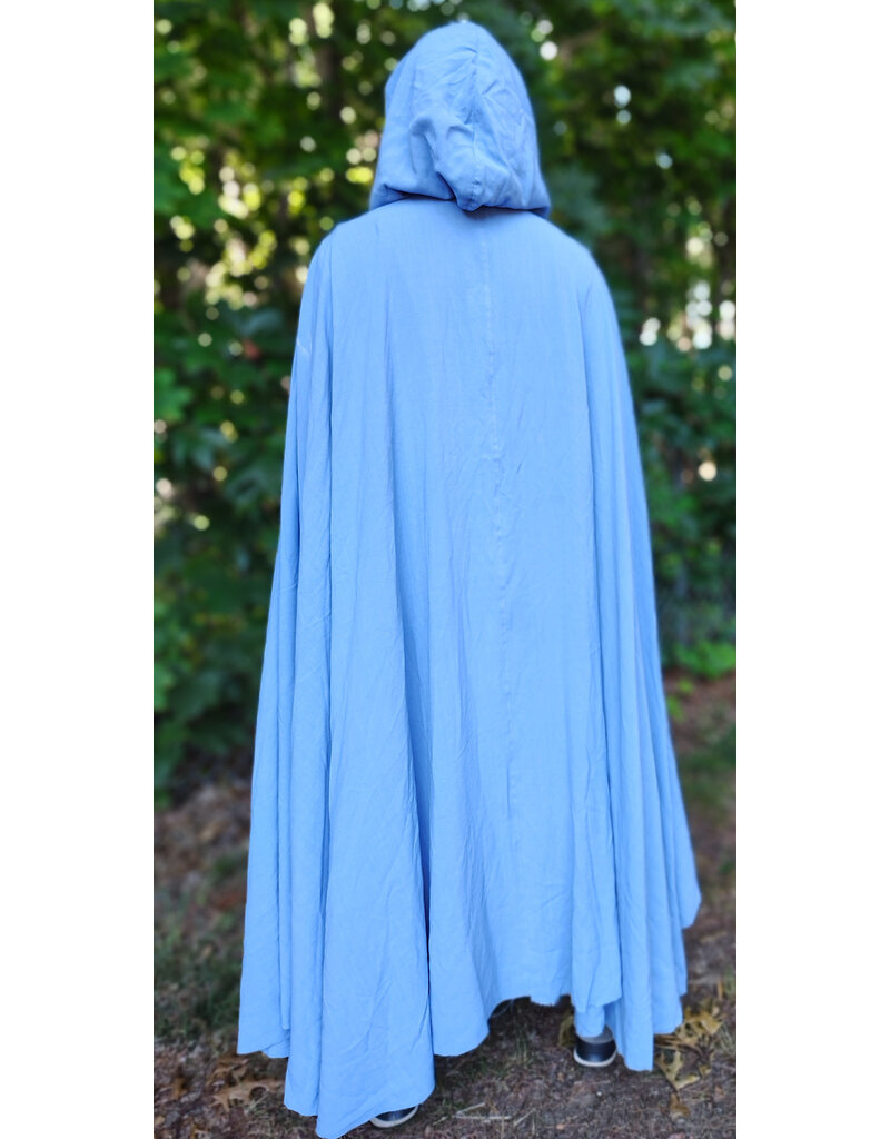 Cloakmakers.com 6099-Washable Summerweight Periwinkle Wool Blend Cloak w/ Purple Velvet Hood Lining & Celtic Triquetra Knot Clasp