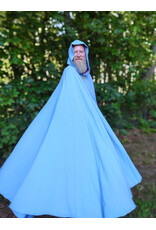 Cloakmakers.com 6099-Washable Summerweight Periwinkle Wool Blend Cloak w/ Purple Velvet Hood Lining & Celtic Triquetra Knot Clasp