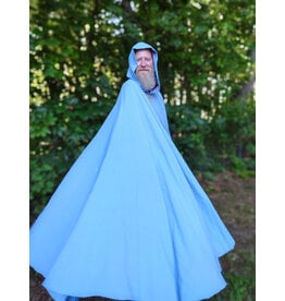 Cloakmakers.com 6099-Washable Summerweight Periwinkle Wool Blend Cloak w/ Purple Velvet Hood Lining & Celtic Triquetra Knot Clasp