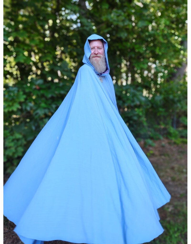 Cloakmakers.com 6099-Washable Summerweight Periwinkle Wool Blend Cloak w/ Purple Velvet Hood Lining & Celtic Triquetra Knot Clasp