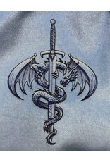Cloakmakers.com 5573-Washable Light Blue Wool Blend Cloak w/Blue Hood Lining, Pockets, and Dragon Embroidery