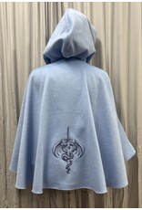 Cloakmakers.com 5573-Washable Light Blue Wool Blend Cloak w/Blue Hood Lining, Pockets, and Dragon Embroidery