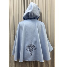 Cloakmakers.com 5573-Washable Light Blue Wool Blend Cloak w/Blue Hood Lining, Pockets, and Dragon Embroidery