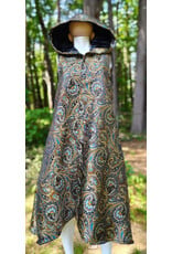 Cloakmakers.com J928-Washable Black, Copper, & Blue Paisley Vest w/ Black Velvet Hood Lining & Two Pockets