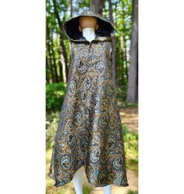 Cloakmakers.com J928-Washable Black, Copper, & Blue Paisley Vest w/ Black Velvet Hood Lining & Two Pockets