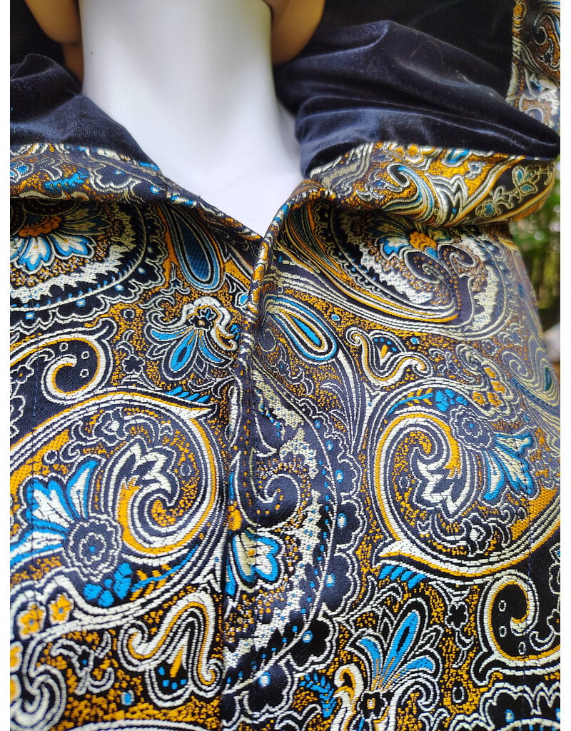 Cloakmakers.com J928-Washable Black, Copper, & Blue Paisley Vest w/ Black Velvet Hood Lining & Two Pockets