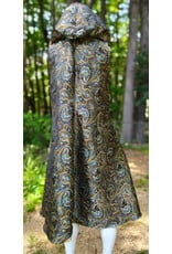 Cloakmakers.com J928-Washable Black, Copper, & Blue Paisley Vest w/ Black Velvet Hood Lining & Two Pockets