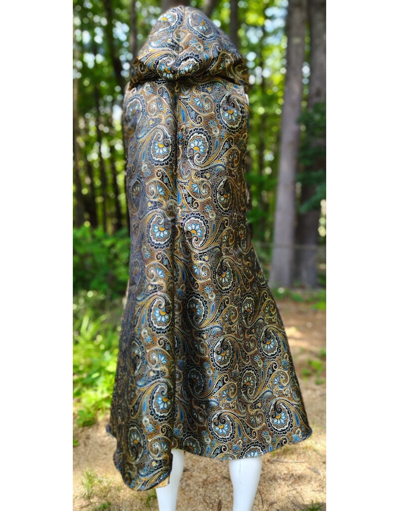 Cloakmakers.com J928-Washable Black, Copper, & Blue Paisley Vest w/ Black Velvet Hood Lining & Two Pockets