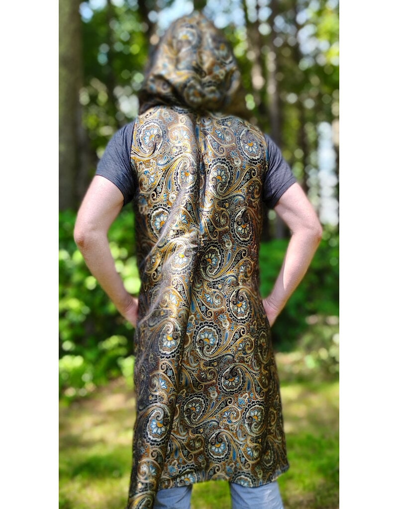 Cloakmakers.com J928-Washable Black, Copper, & Blue Paisley Vest w/ Black Velvet Hood Lining & Two Pockets