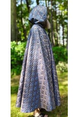 Cloakmakers.com 6101-Washable Blue & Gold Brocade Cloak w/ Light Gold Velvet Hood Lining & Gold Tone Clasp