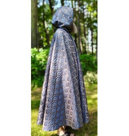 Cloakmakers.com 6101-Washable Blue & Gold Brocade Cloak w/ Light Gold Velvet Hood Lining & Gold Tone Clasp