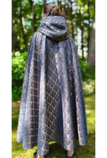 Cloakmakers.com 6101-Washable Blue & Gold Brocade Cloak w/ Light Gold Velvet Hood Lining & Gold Tone Clasp