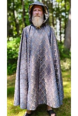 Cloakmakers.com 6101-Washable Blue & Gold Brocade Cloak w/ Light Gold Velvet Hood Lining & Gold Tone Clasp
