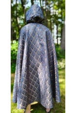 Cloakmakers.com 6101-Washable Blue & Gold Brocade Cloak w/ Light Gold Velvet Hood Lining & Gold Tone Clasp