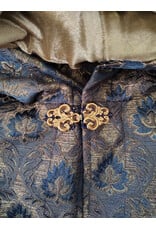 Cloakmakers.com 6101-Washable Blue & Gold Brocade Cloak w/ Light Gold Velvet Hood Lining & Gold Tone Clasp