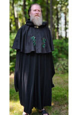 Cloakmakers.com 6102-Washable Black & Charcoal Wool Blend Mantle Cloak w/ Green Velvet Hood Lining & Acorn Oak Leaf Embroidery