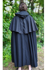 Cloakmakers.com 6102-Washable Black & Charcoal Wool Blend Mantle Cloak w/ Green Velvet Hood Lining & Acorn Oak Leaf Embroidery