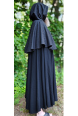 Cloakmakers.com 6102-Washable Black & Charcoal Wool Blend Mantle Cloak w/ Green Velvet Hood Lining & Acorn Oak Leaf Embroidery